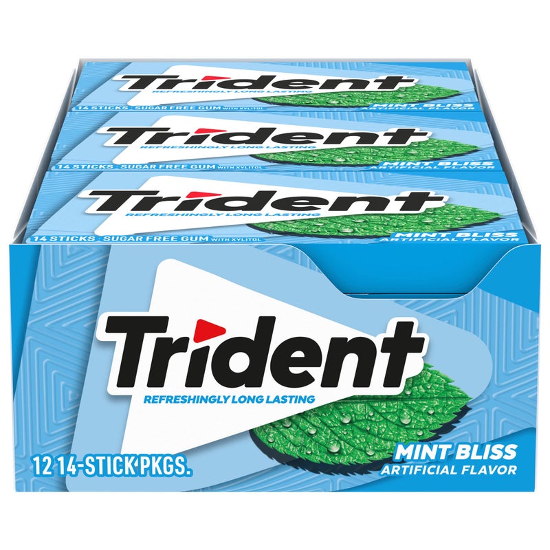 Trident علكة تريندنت بنكهة النعناع الخالية من السكر، 12 عبوة تحتوي على 14 قطعة (إجمالي 168 قطعة) - Image 1